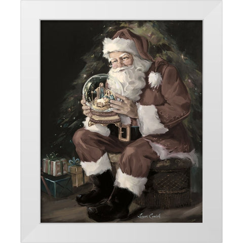 Santa Snow Globe Recolored White Modern Wood Framed Art Print by Comish, Susan