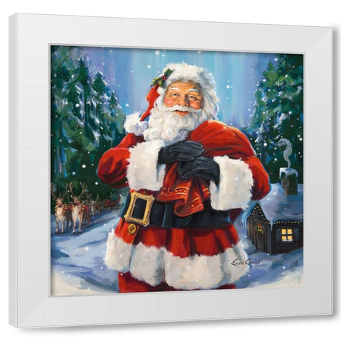 Santas Snowy Night White Modern Wood Framed Art Print by Comish, Susan