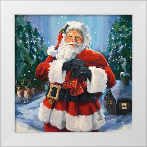 Santas Snowy Night White Modern Wood Framed Art Print by Comish, Susan