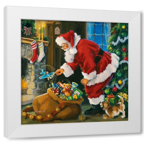 Santas Magic Touch White Modern Wood Framed Art Print by Comish, Susan