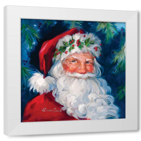 Hollyberry Santa White Modern Wood Framed Art Print by Comish, Susan