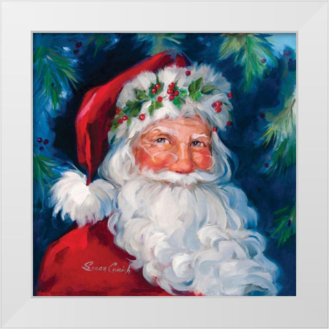 Hollyberry Santa White Modern Wood Framed Art Print by Comish, Susan