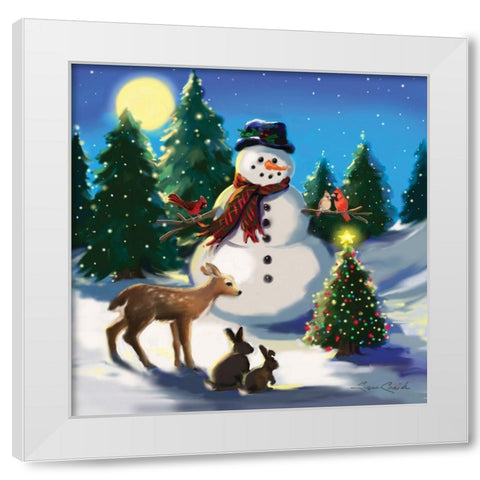 Snowman and Friends White Modern Wood Framed Art Print by Comish, Susan