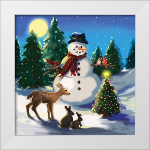 Snowman and Friends White Modern Wood Framed Art Print by Comish, Susan
