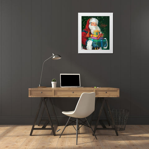 Santas Gifts White Modern Wood Framed Art Print by Comish, Susan