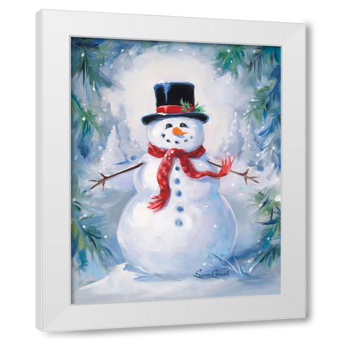 A Frosty Snowman White Modern Wood Framed Art Print by Comish, Susan
