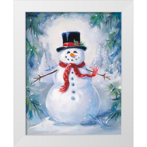 A Frosty Snowman White Modern Wood Framed Art Print by Comish, Susan