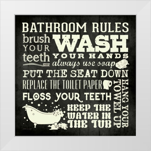 Bath Rules II White Modern Wood Framed Art Print by Marrott, Stephanie