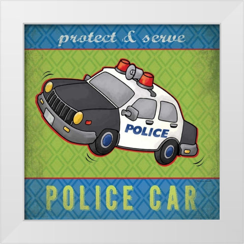 Police White Modern Wood Framed Art Print by Marrott, Stephanie