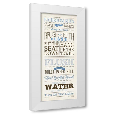 Bathroom Rules White Modern Wood Framed Art Print by Marrott, Stephanie