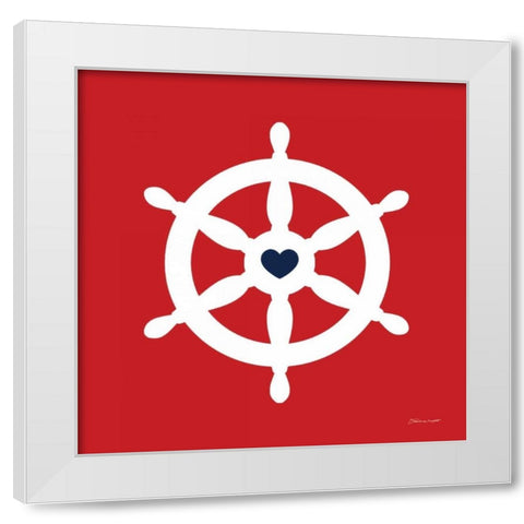 Ship Wheel On red White Modern Wood Framed Art Print by Marrott, Stephanie