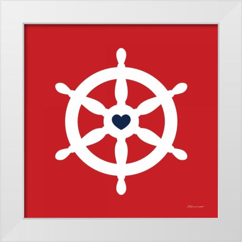 Ship Wheel On red White Modern Wood Framed Art Print by Marrott, Stephanie