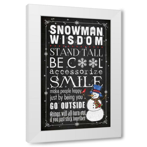 Snowman Wisdom White Modern Wood Framed Art Print by Marrott, Stephanie