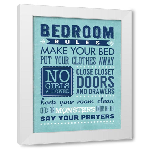 Bedroom Rules White Modern Wood Framed Art Print by Marrott, Stephanie