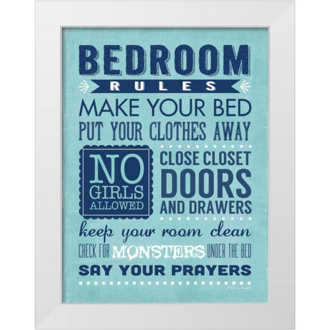 Bedroom Rules White Modern Wood Framed Art Print by Marrott, Stephanie