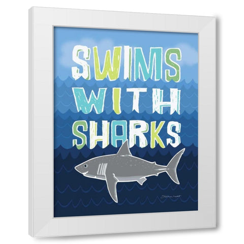 Sharks White Modern Wood Framed Art Print by Marrott, Stephanie