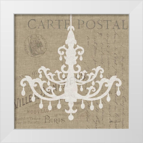 Chandelier on Burlap White Modern Wood Framed Art Print by Marrott, Stephanie