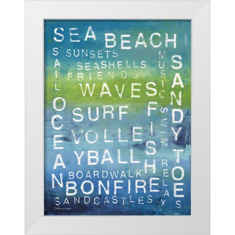 Beach Words White Modern Wood Framed Art Print by Marrott, Stephanie