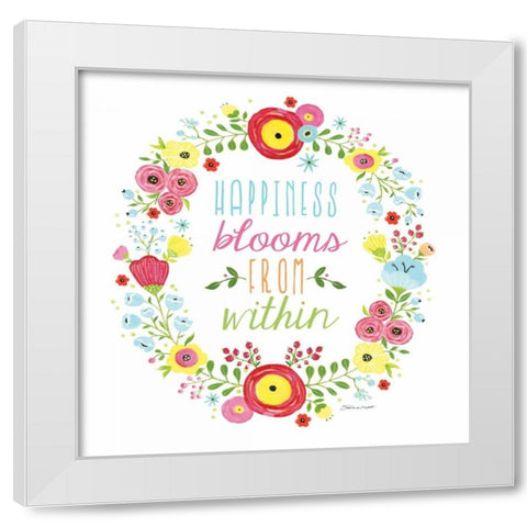 Happiness Blooms White Modern Wood Framed Art Print by Marrott, Stephanie