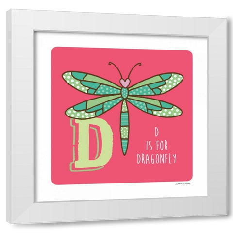 D is For Dragonfly White Modern Wood Framed Art Print by Marrott, Stephanie