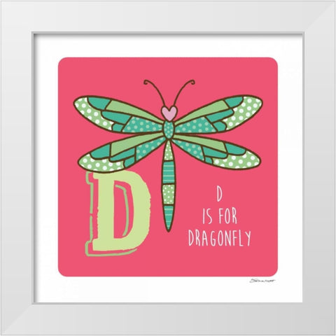 D is For Dragonfly White Modern Wood Framed Art Print by Marrott, Stephanie