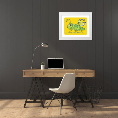 G is For Grasshopper White Modern Wood Framed Art Print by Marrott, Stephanie