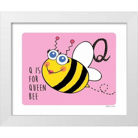 Q is For Queen Bee White Modern Wood Framed Art Print by Marrott, Stephanie
