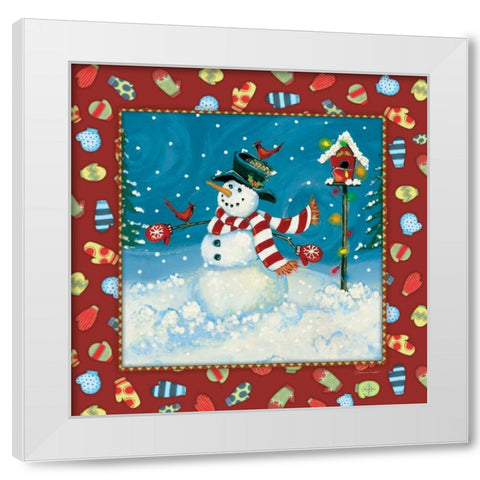 Snowman and Cardinals White Modern Wood Framed Art Print by Marrott, Stephanie