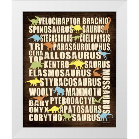 Dinosaurs White Modern Wood Framed Art Print by Marrott, Stephanie