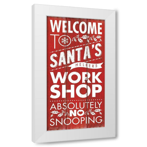 Santas Workshop White Modern Wood Framed Art Print by Marrott, Stephanie