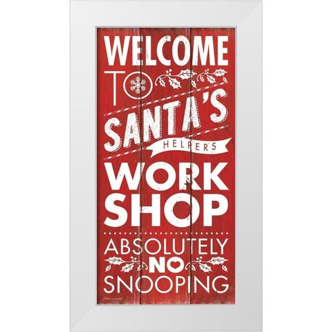 Santas Workshop White Modern Wood Framed Art Print by Marrott, Stephanie