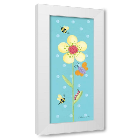 Flower and Bees White Modern Wood Framed Art Print by Marrott, Stephanie