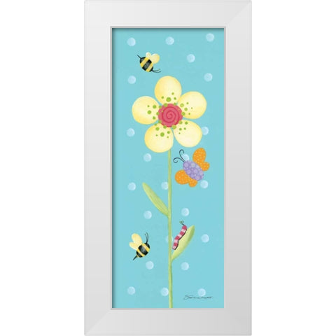 Flower and Bees White Modern Wood Framed Art Print by Marrott, Stephanie