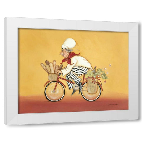 Biking Chef White Modern Wood Framed Art Print by Marrott, Stephanie