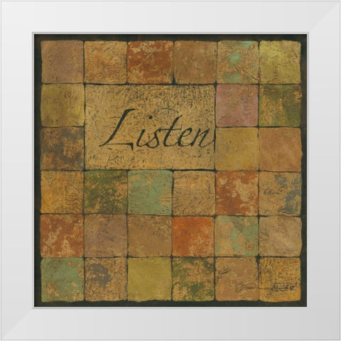 Listen White Modern Wood Framed Art Print by Marrott, Stephanie