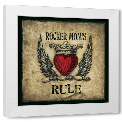 Rocker Moms Rule White Modern Wood Framed Art Print by Marrott, Stephanie