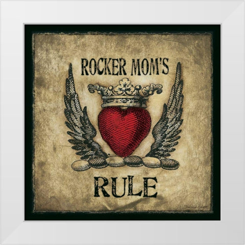 Rocker Moms Rule White Modern Wood Framed Art Print by Marrott, Stephanie