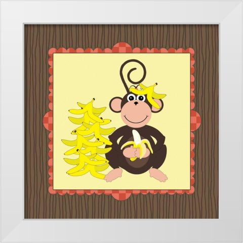Banana Monkey White Modern Wood Framed Art Print by Marrott, Stephanie
