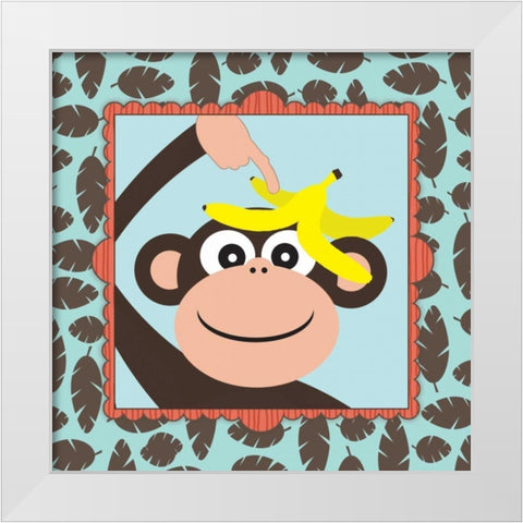 Banana on Monkey White Modern Wood Framed Art Print by Marrott, Stephanie