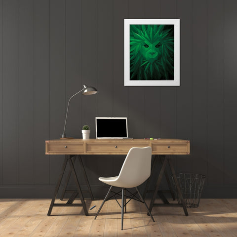 Green Lion White Modern Wood Framed Art Print by Brando, JJ