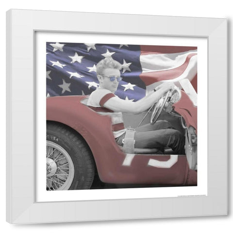James Dean Flag Blue Sunglasses W Border White Modern Wood Framed Art Print by Michaels, Jerry