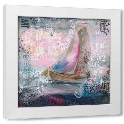 Sails in pink White Modern Wood Framed Art Print by Mizo