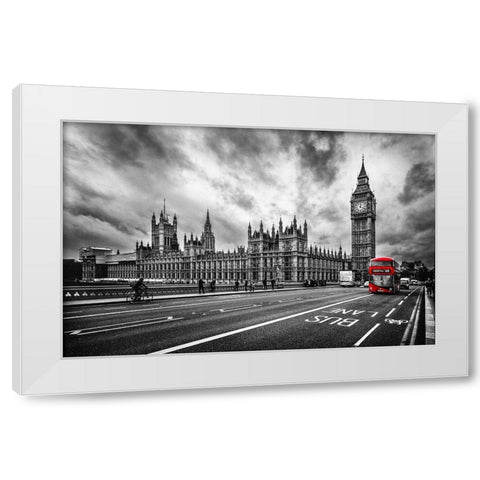 London Doubledecker White Modern Wood Framed Art Print by Kostka, Vladimir
