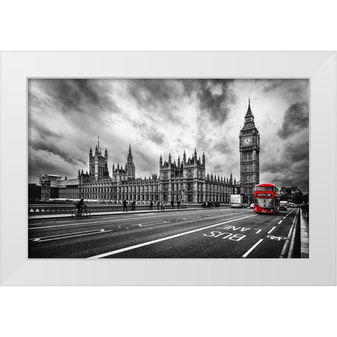 London Doubledecker White Modern Wood Framed Art Print by Kostka, Vladimir