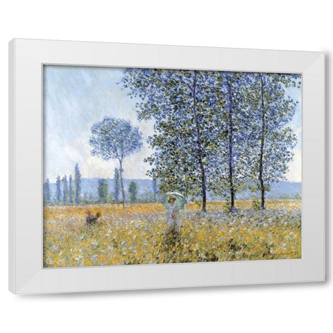 Sunlight Under The Poplars White Modern Wood Framed Art Print by Monet, Claude