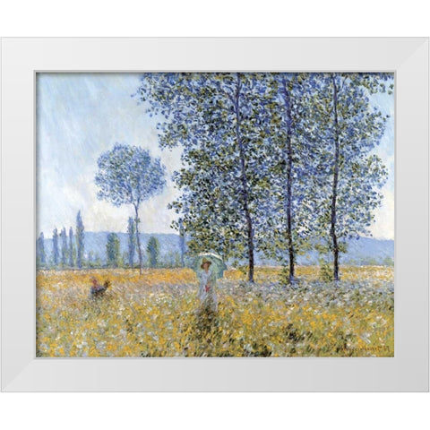 Sunlight Under The Poplars White Modern Wood Framed Art Print by Monet, Claude