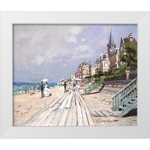 Beach at Trouville White Modern Wood Framed Art Print by Monet, Claude