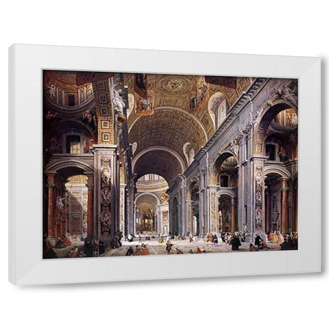 Interior Of St. Peters, Rome White Modern Wood Framed Art Print by Panini, Giovanni Paolo