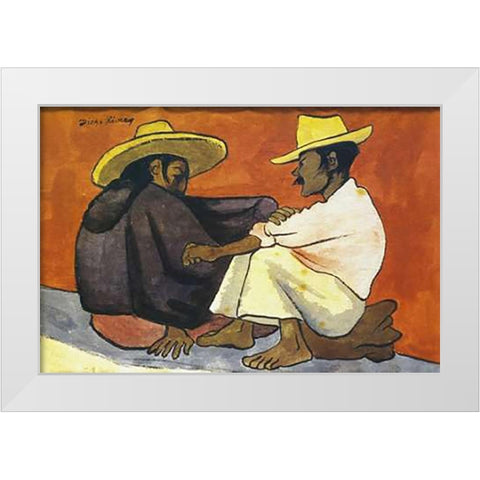 Pareja Indigena White Modern Wood Framed Art Print by Rivera, Diego