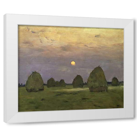 Haystacks Twilight, 1899 White Modern Wood Framed Art Print by Levitan, Isaac